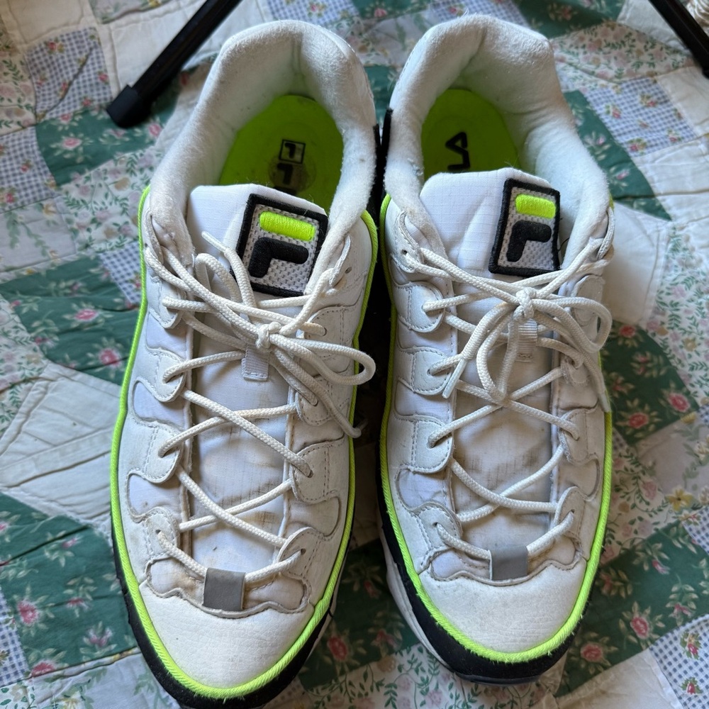 Fila White and Black Sneakers with Neon Highlights